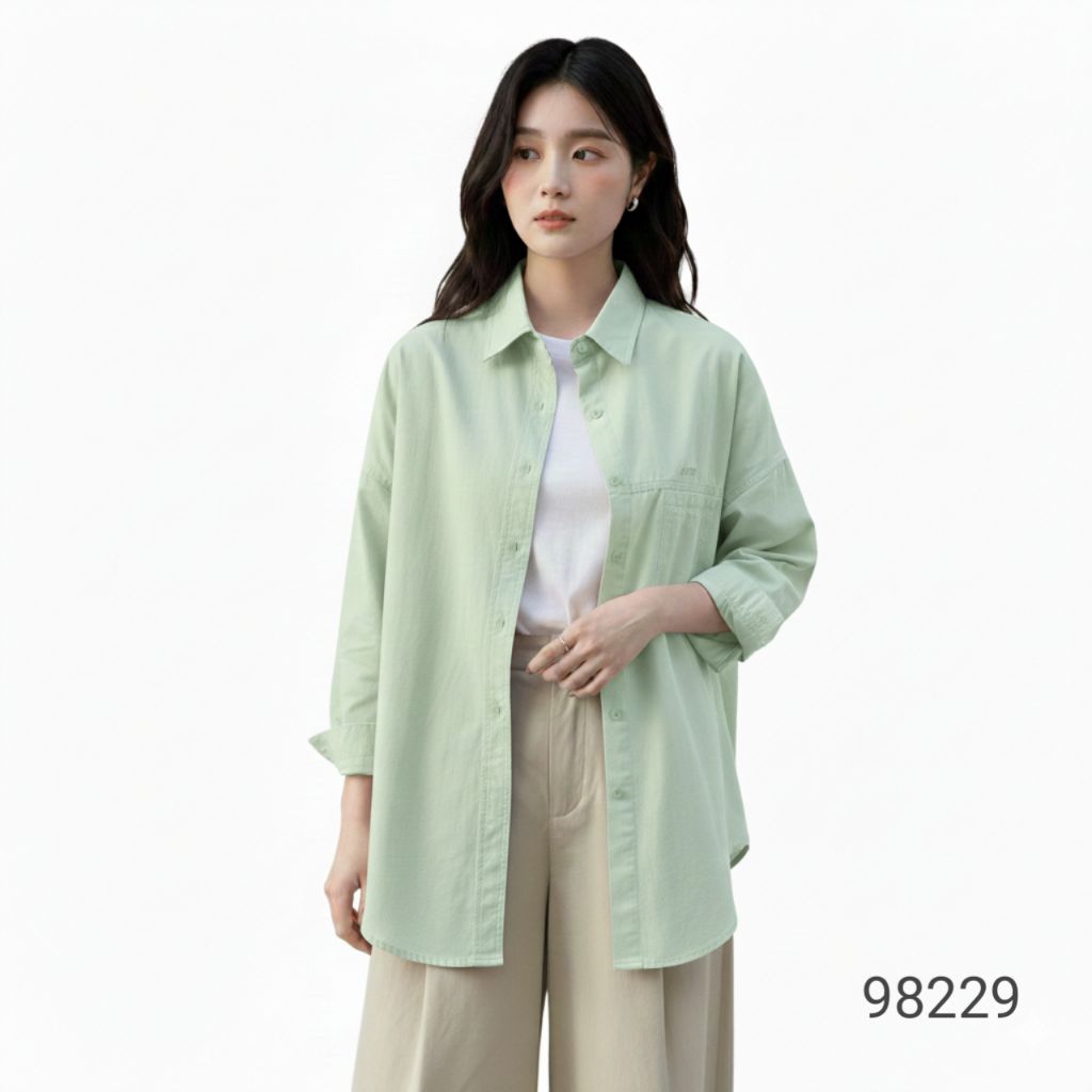 Kemeja Wanita Import Semi Jeans Oversize Lengan Panjang | Atasan Wanita Korea Adem Casual