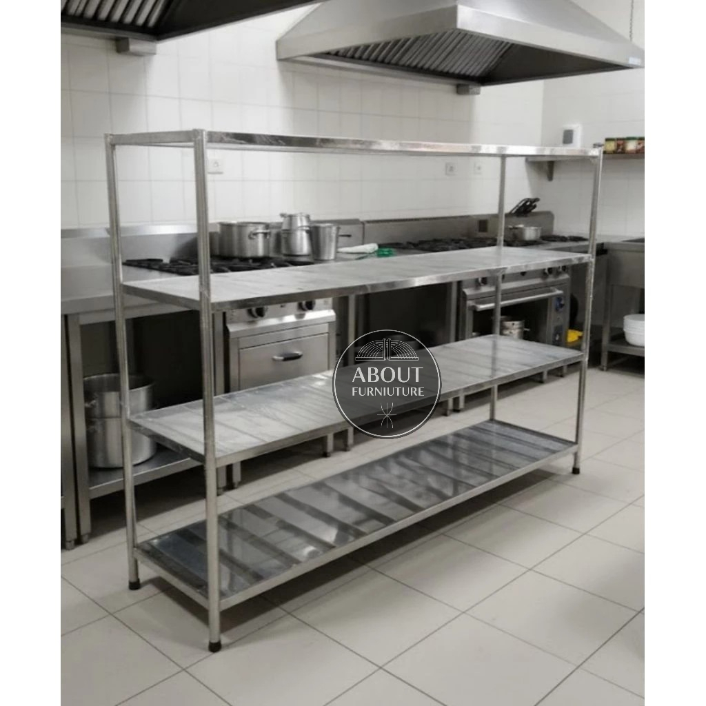 Rak Peniris MBG Stainless 200×50×150cm | Rak Stainless Dapur MBG 4 Susun | Rak 4 Susun | Rak Dapur 4