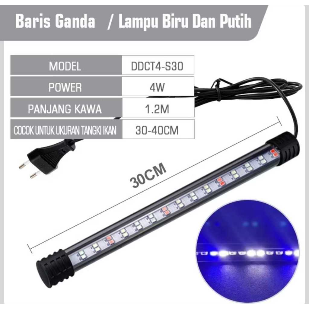 LAMPU CELUP AQUARIUM T4 30CM BIRU PUTIH lampu led akuarium aquascape 30 cm