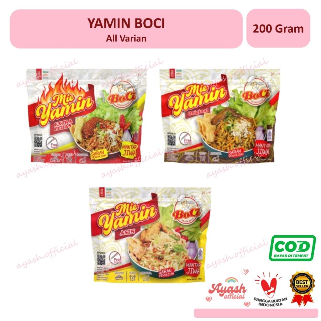Mie Yamin Instan Boci mantap jiwa , Cuanki boci , boci Food White Pedas Instan Spicy Kuah Mie Chili