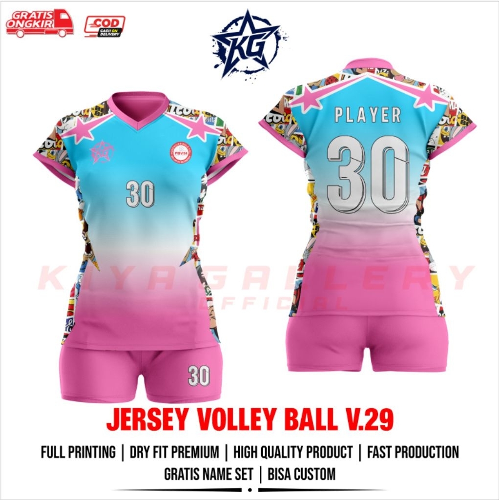 JERSEY BAJU VOLI WANITA V.29 FULL PRINTING GRATIS NAMA DAN NOMOR