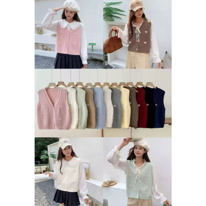 Rompi Rajut Wanita Terbaru Kode YZ-#2505 Bahan Knit Premium Vest Korean Style Lucu Outer Remaja Pere