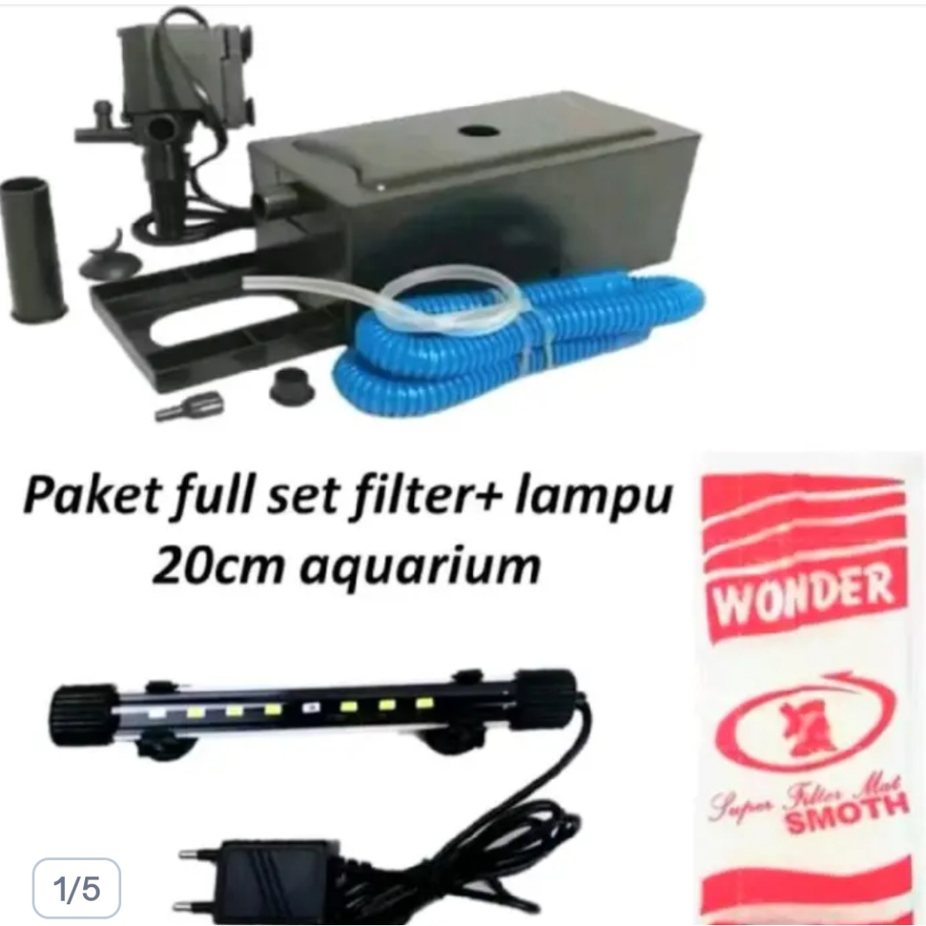 paket super lengkap box filter (S) pompa 1200 selang kapas lampu celup 20cm aquarium