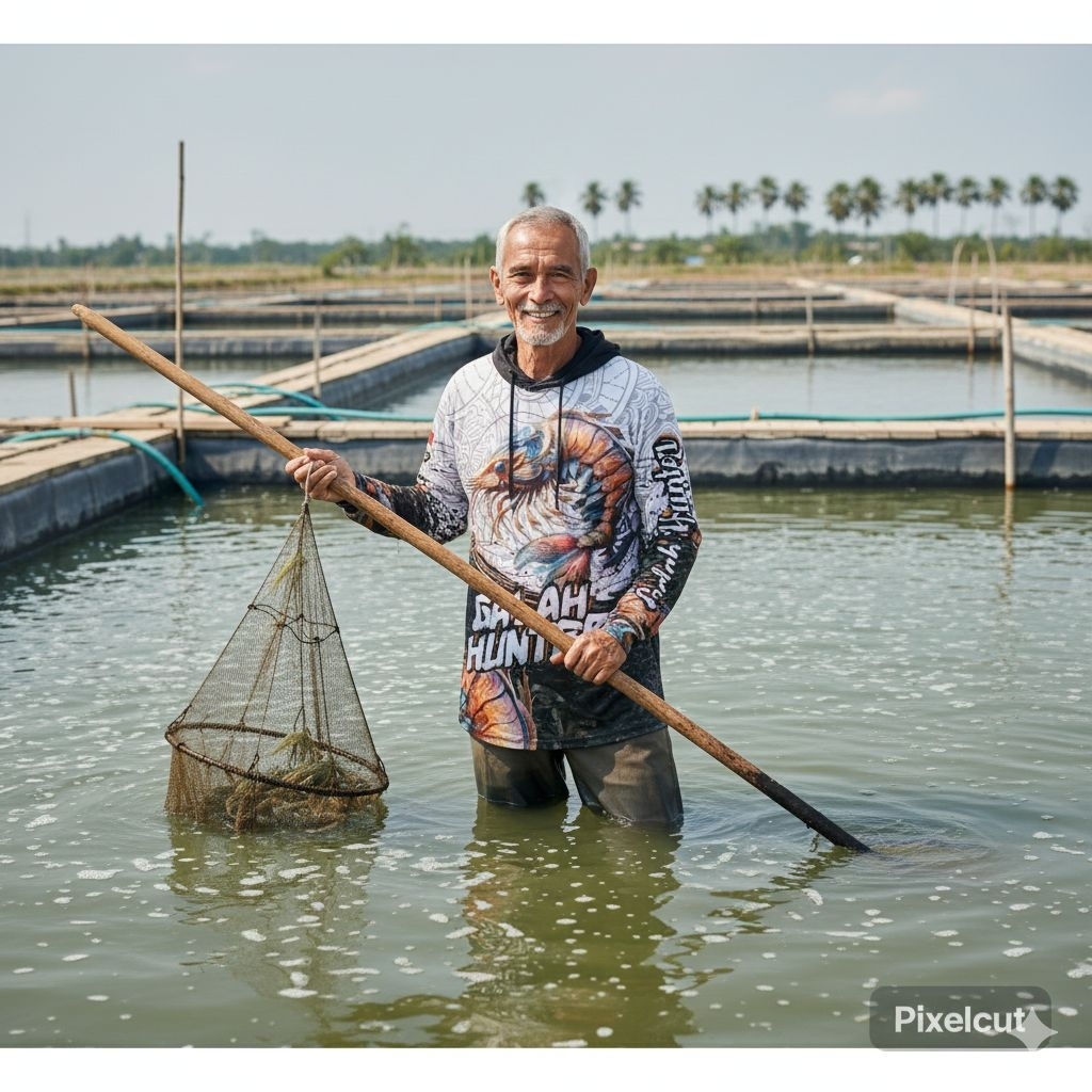 Baju Udang Galah Hunter Jersey Udang Lengan Panjang Kupluk Printing Dryfit