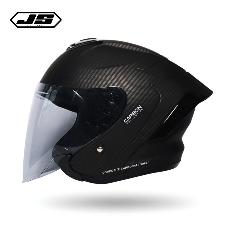 Helm JS Armor Ori Motif Carbon Doff - Helm Half Face Cowok Keren Paket Ganteng sudah SNI