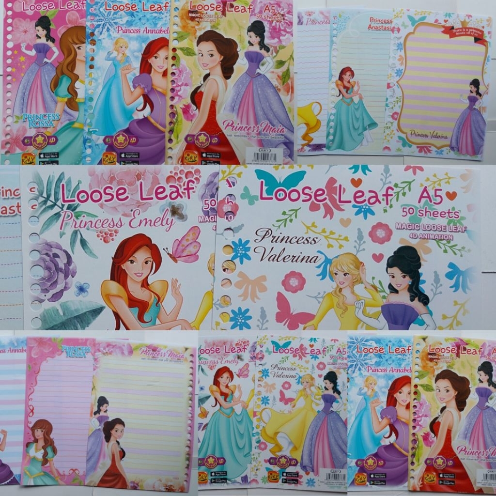 (50 LEMBAR) LOOSE LEAF/ ISI BINDER A5-50 LEMBAR MOTIF 4D PRINCESS