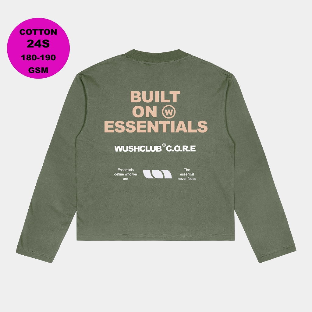 Wush Club Baju Kaos Boxy Longsleeve Pria Wanita Oversize Lengan Panjang CORE SAGE