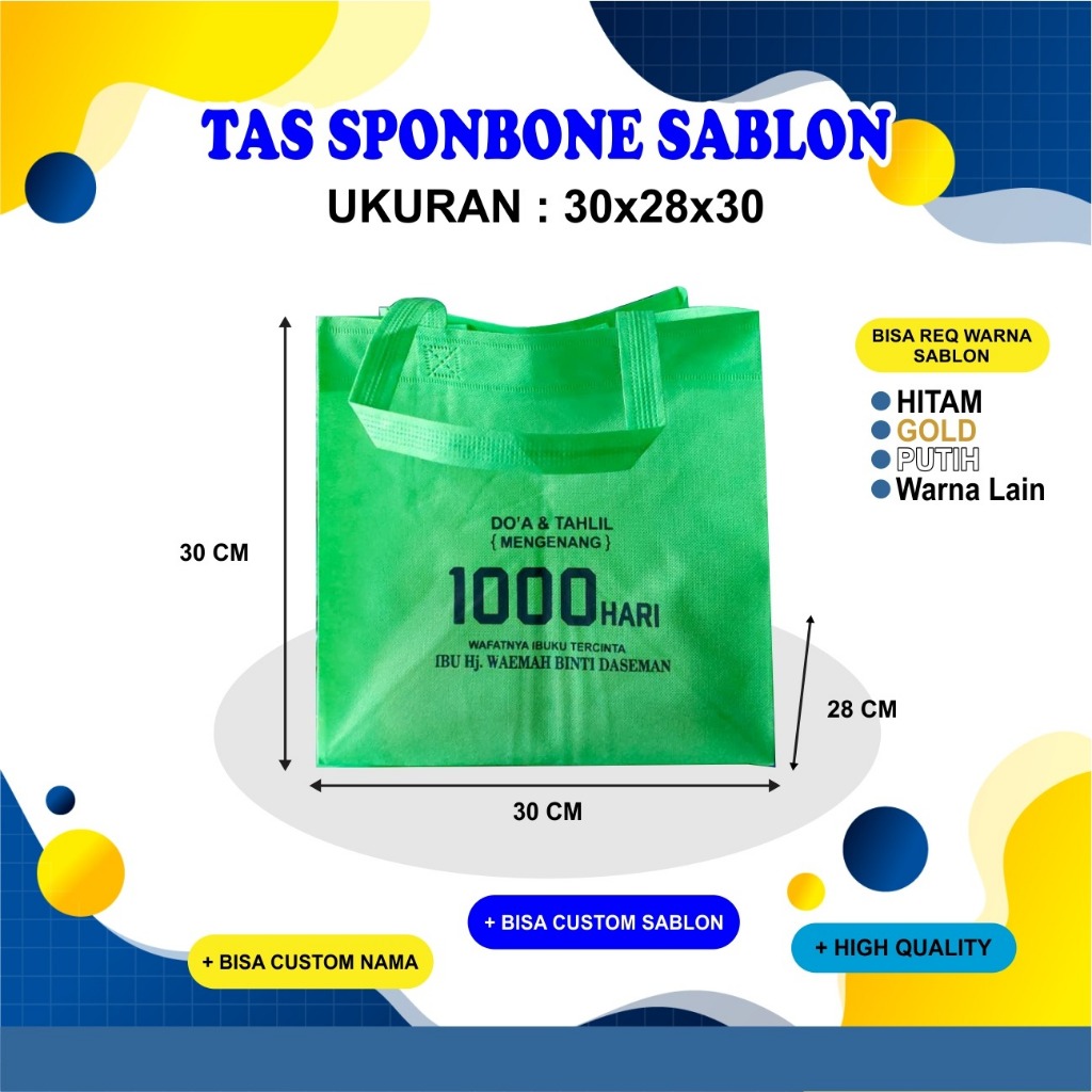 (SABLON MINIM 50pcs) Tas Kain Spunbond Ukuran 30x28x30/Tas kain Spunbond Jumbo Untuk Sembako/Tas Kai