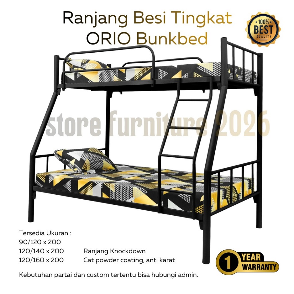Ranjang Susun 2 Orio Besi Minimalis Bunked Bed 90/120 x 200