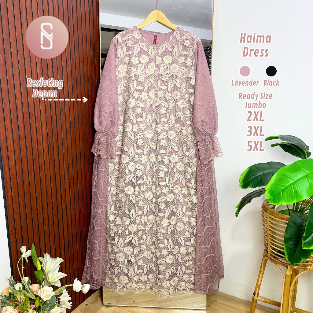 Myshawl Haima Gamis Brukat Bordir Resleting Depan Bahan Syakila Premium Size 2XL 3XL 5XL Dress Musli