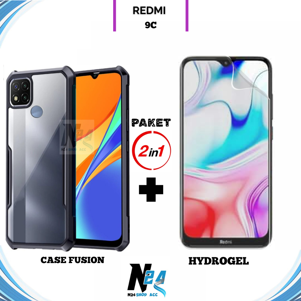 Paket 2IN1 Case Fusion Redmi 9C Anti Gores Hydrogel Spy Clear Anti Minyak Anti Jamur