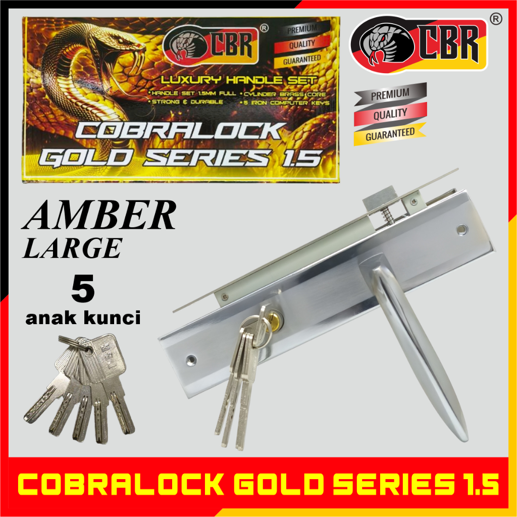 CBR COBRALOCK GOLD SERIES Handle Pintu / Kunci Pintu Rumah Gold Series Tebal 1.5mm Amber Large + Kun