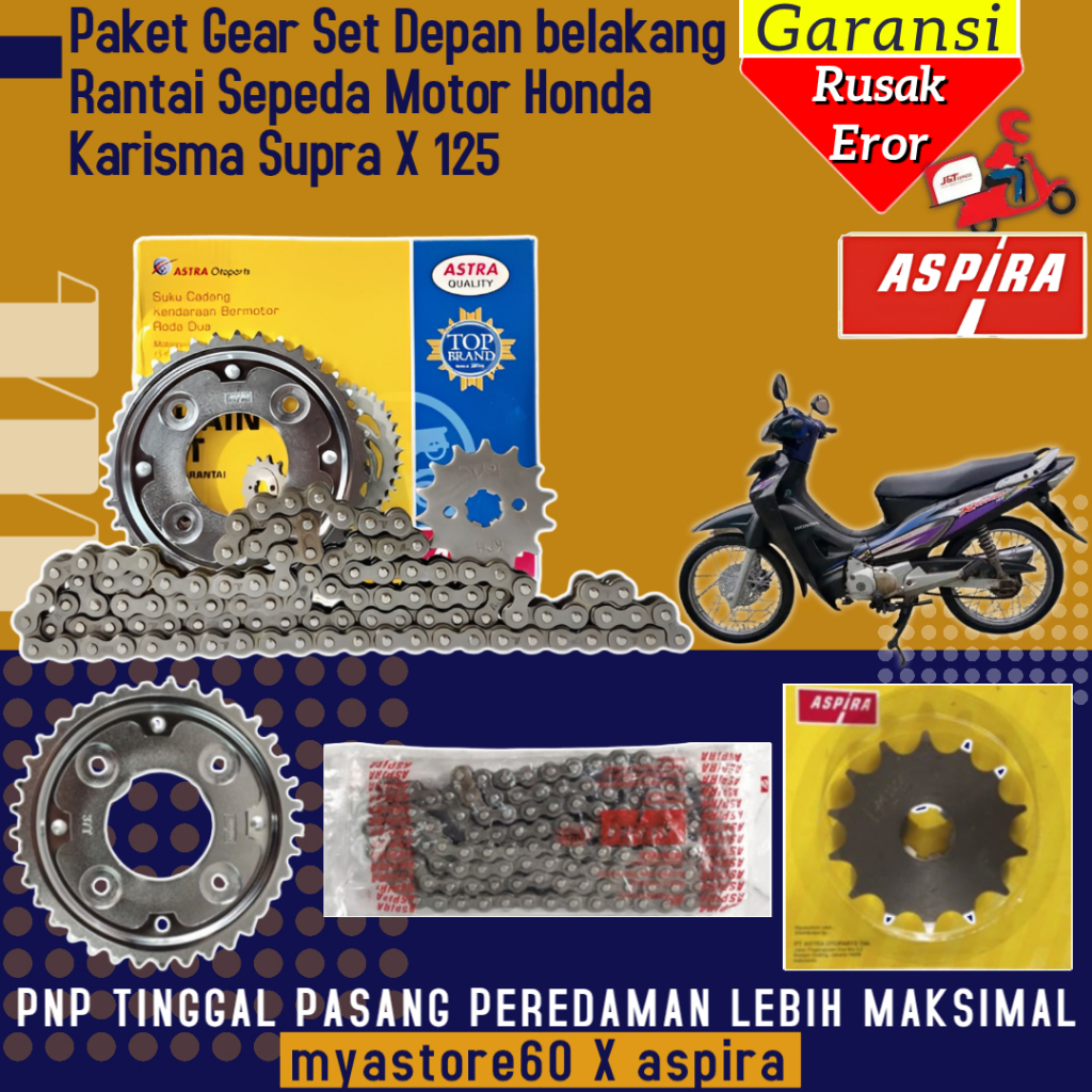 ORIGINAL ASPIRA Paket Set Rantai Gear Belakang Gear Dpn 420-14T Gear Blkg 420-35T Rantai 420-104L KA