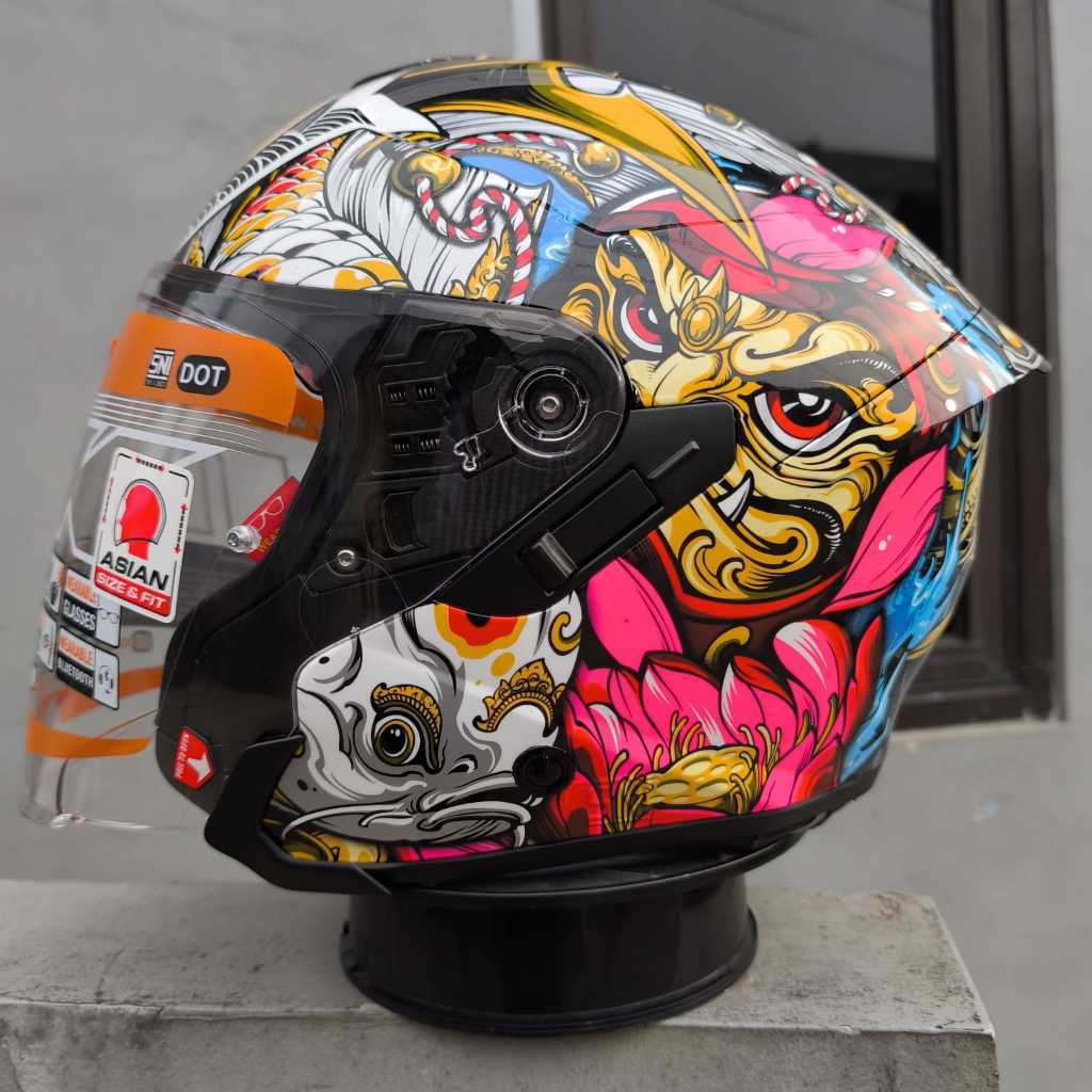 Helm Ink Terra 2 Motif Demon Samurai Half Face dabel visor