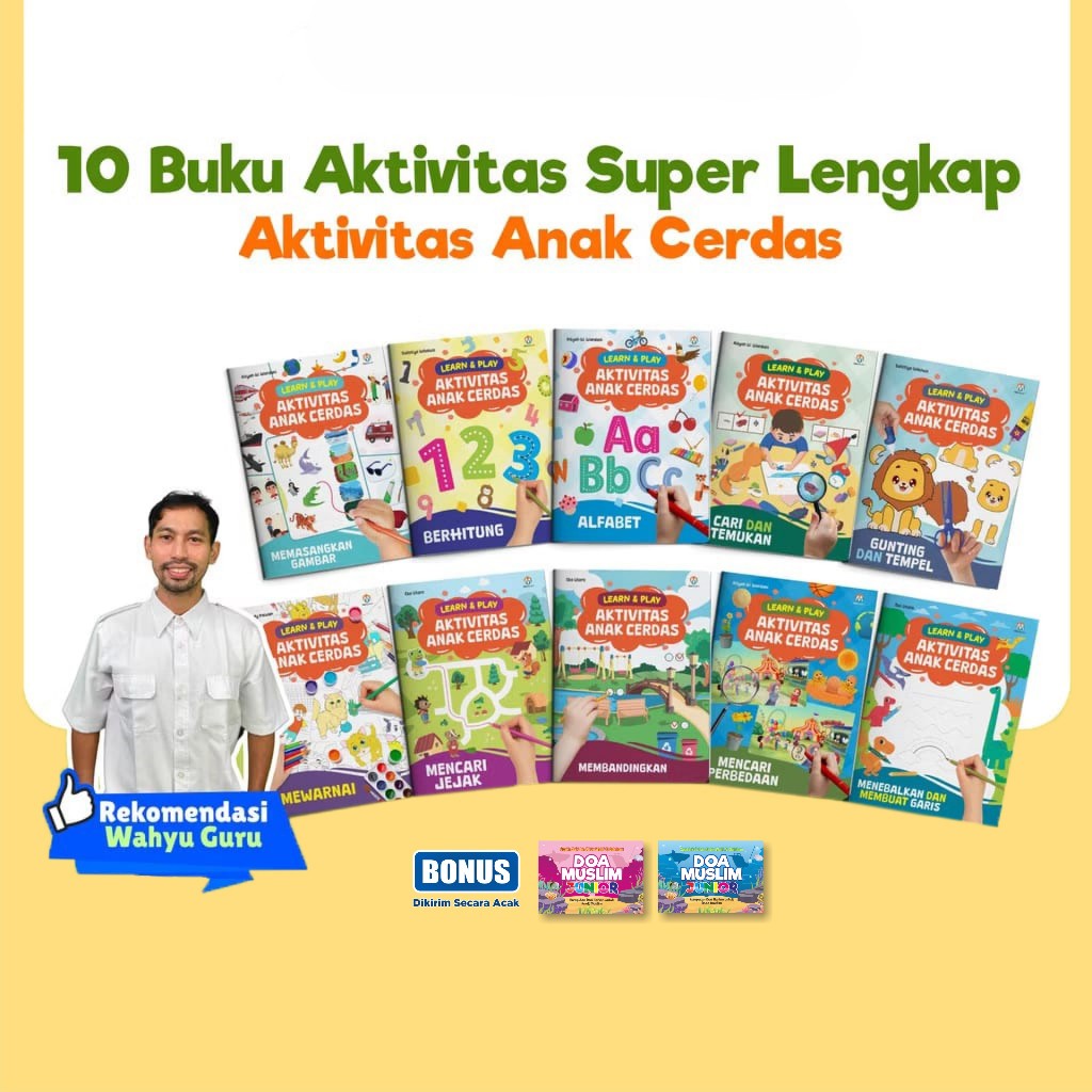 (Isi 10 Buku Aktivitas) Learn & Play Aktivitas Anak Cerdas - Buku Aktivitas Anak PAUD TK Lengkap (Bo