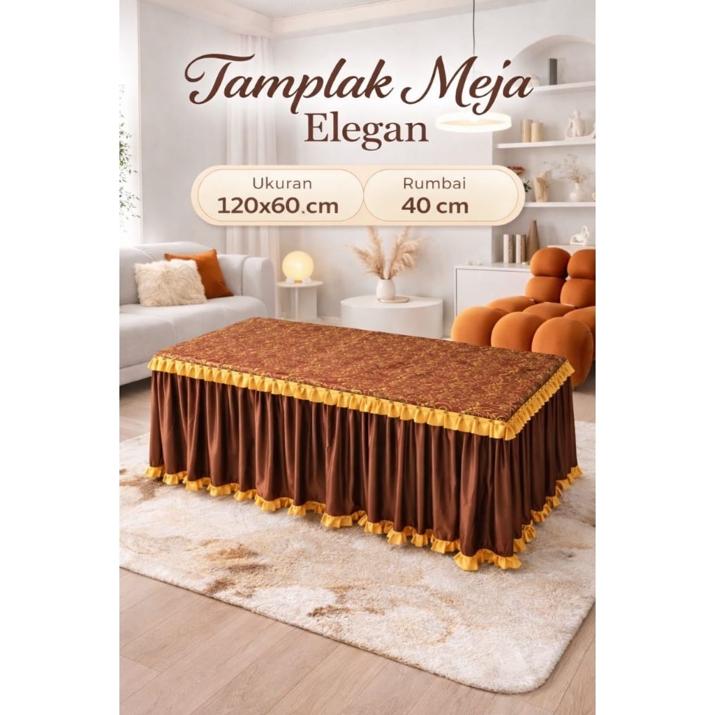 Taplak Meja Tamu Rumbai Elegan Bahan Kain Jok Premium 120x60 cm Anti Kusut & Tahan Lama