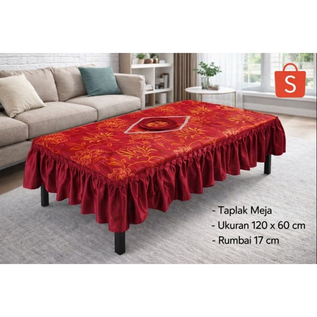 Taplak Meja Tamu Rumbai Elegan Bahan Kain Jok Premium 120X60 Cm Anti Kusut & Tahan Lama Terlaris