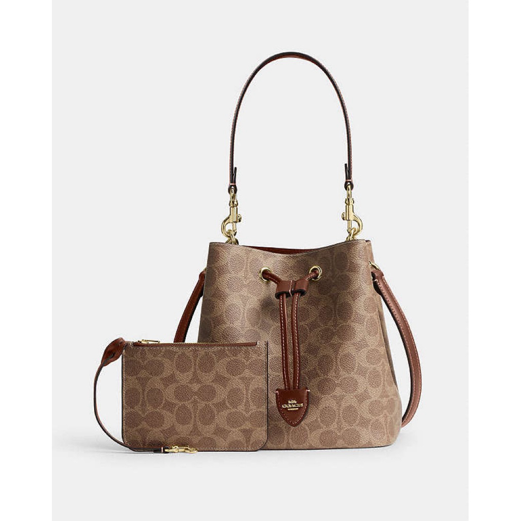 Coach Rowan Bucket Bag in Signature Canvas_Gold/Tan/Brown