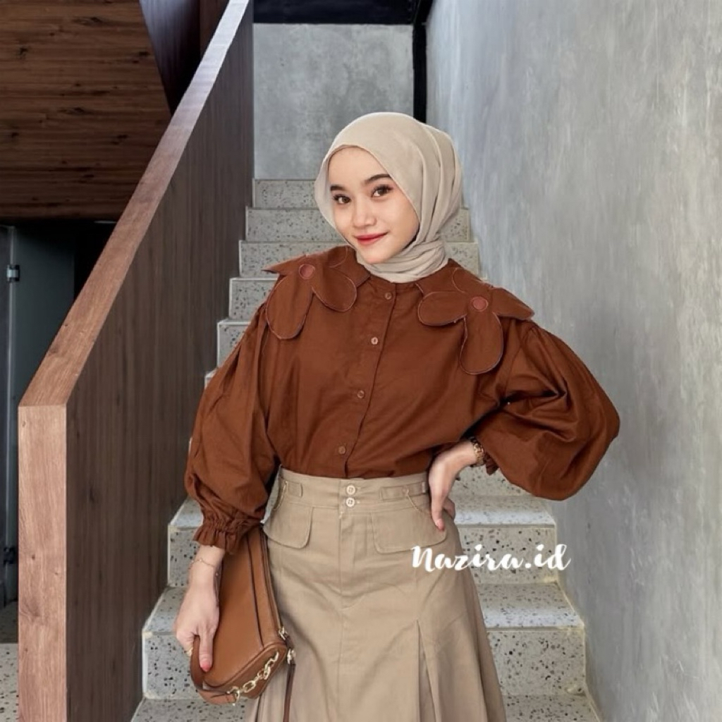 (baru) Blouse Linen Bordir Daisy – Atasan Muslim Wanita | Kemeja Casual Fashion Kekinian
