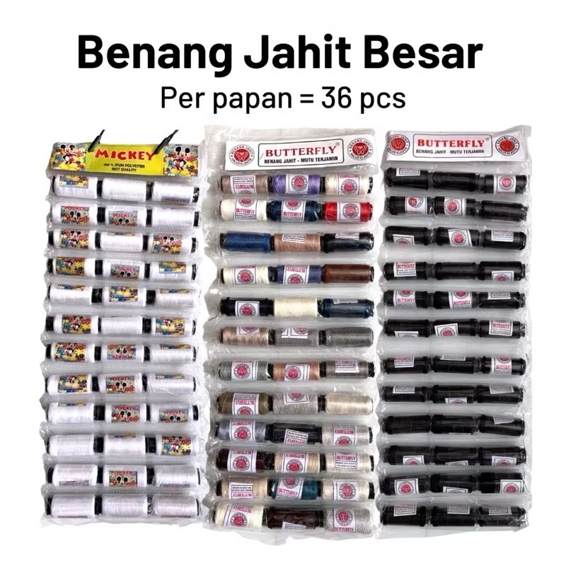 Benang Jahit Besar putih hitam & warna per papan