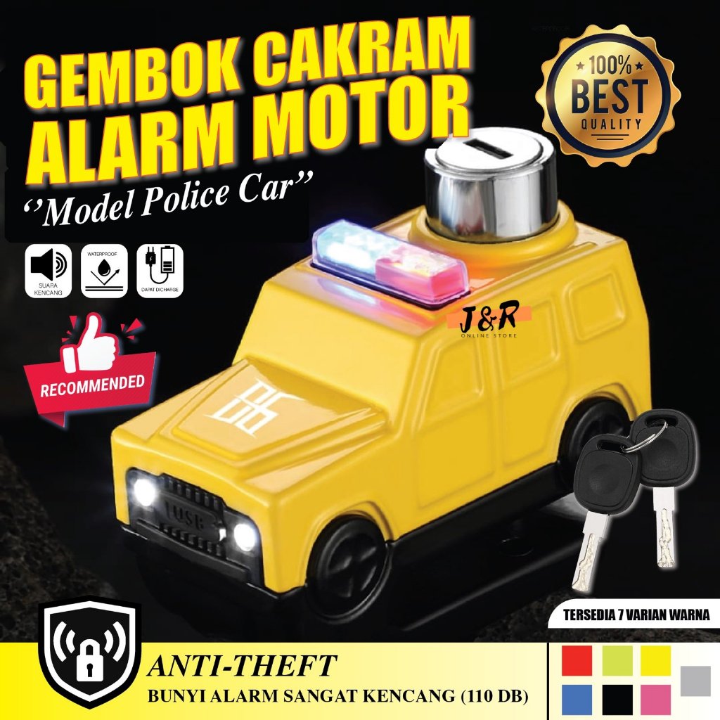 Gembok Cakram Alarm Motor Model Police Car / Kunci Gembok Cakram Alarm Motor