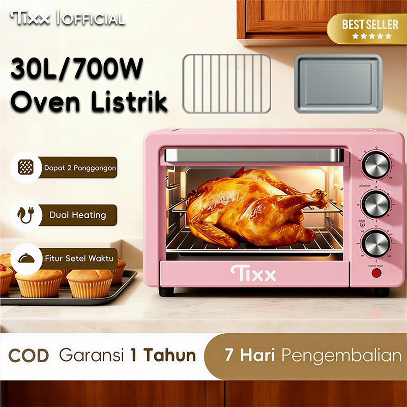 [COD]30L Oven Listrik Low Watt 700W Pemanggang Kue Digital Timer Hitam Oven Listrik Open