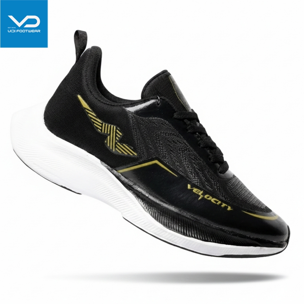 Sepatu Running Pria Nuevo Velocity Hitam Gold Olahraga Running Cowok