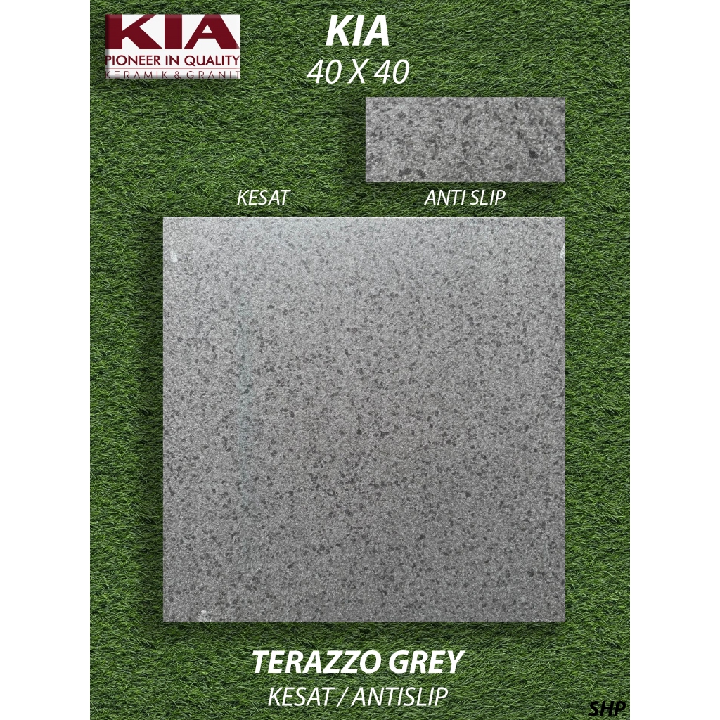 Keramik Lantai Motif 40X40 KIA Terrazo Grey Anti Slip KW1 Pekanbaru Riau, Motif Terrazo