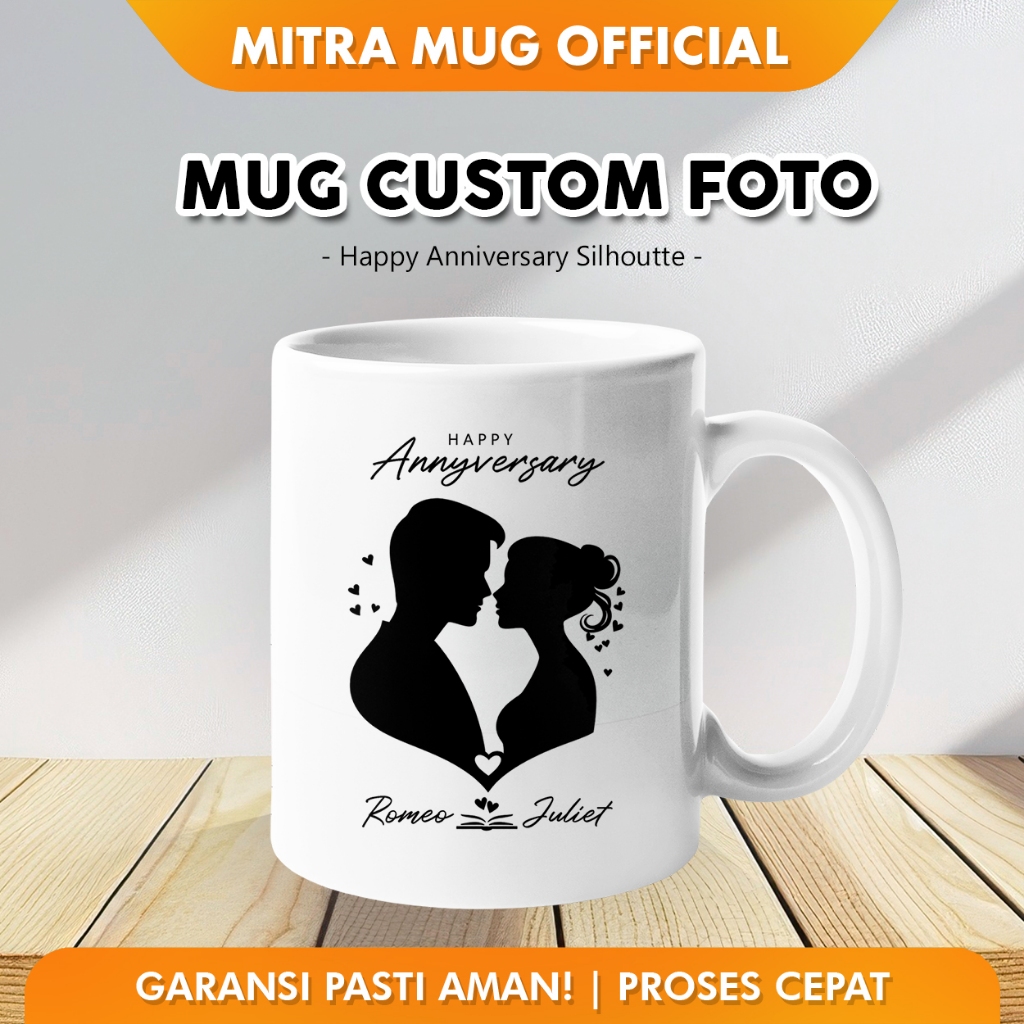 Custom Gelas Mug Kado Hadiah - Happy Anniversary Silhouette