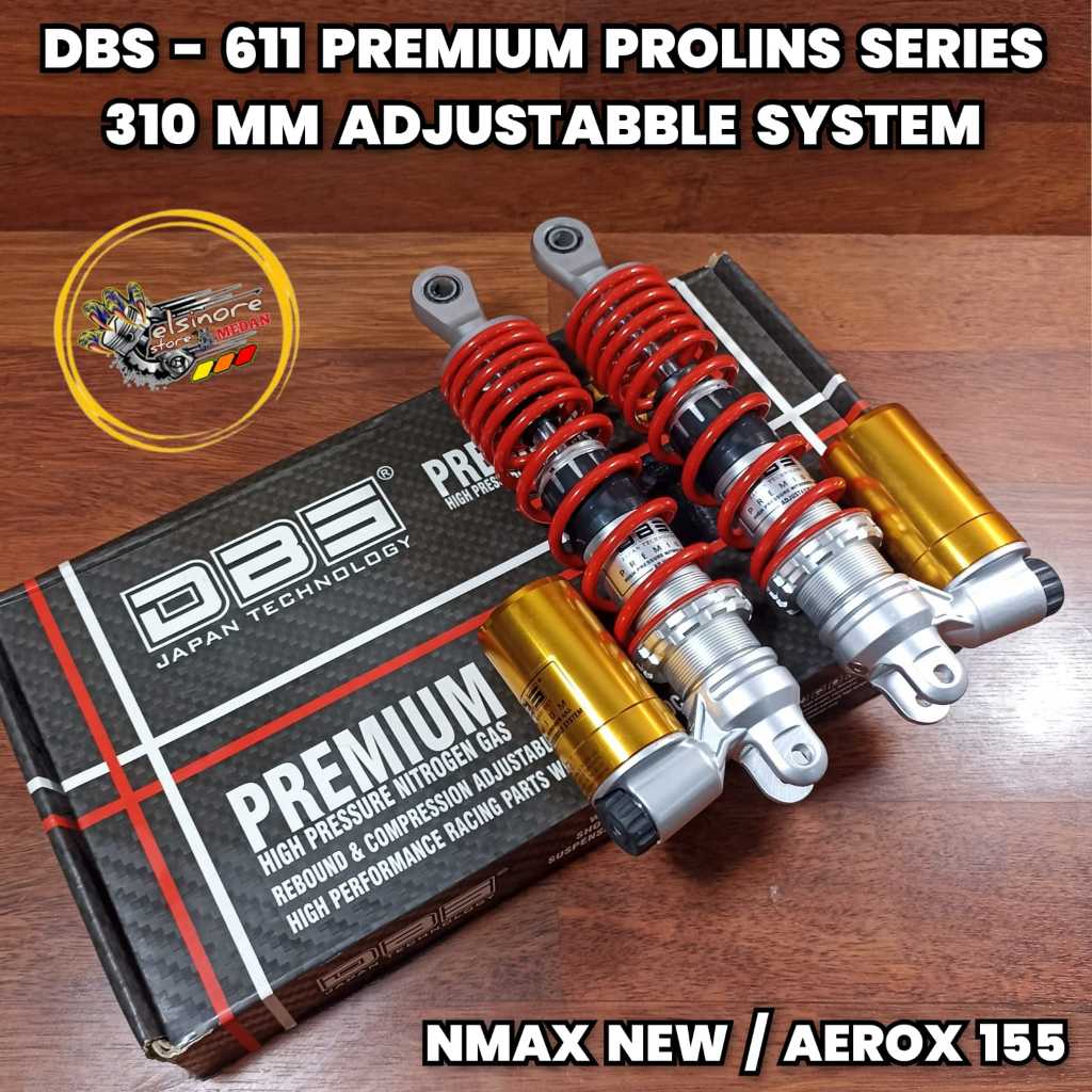 DBS 611 PREMIUM PROLINS SERIES ADJUSTABBLE SYSTEM 310 MM NMAX NEW/AEROX GOLD/RED HEAD SILVER - ORIGI