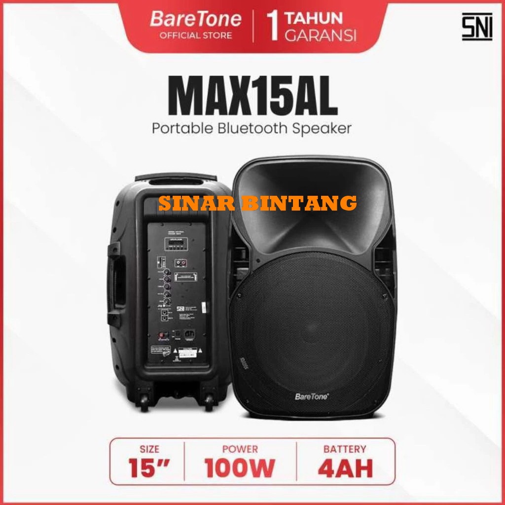 Speaker Portable Baretone Max15mhwr Original Speaker 15Inch Garansi Resmi