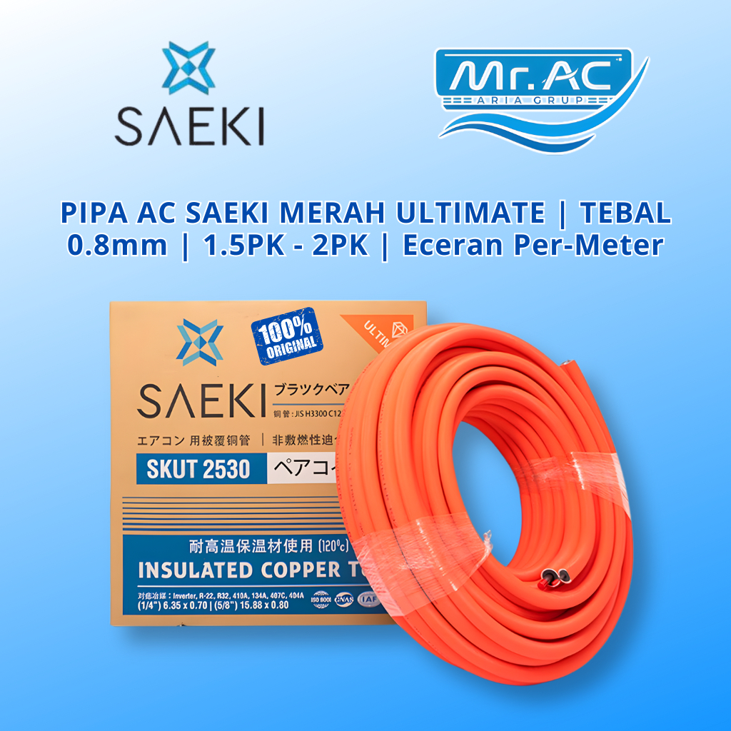 Pipa AC SAEKI MERAH ULTIMATE 1/4 x 1/2 Tebal 0.8mm (1.5 PK - 2 PK) Kualitas VIP | Eceran Per Meter