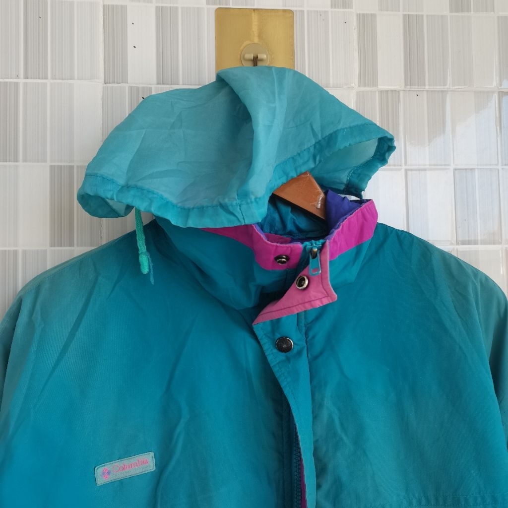 1175. VINTAGE HOODIE ZIIP COLUMBIA WARNA HIJAU SIZE L   PRELOVED