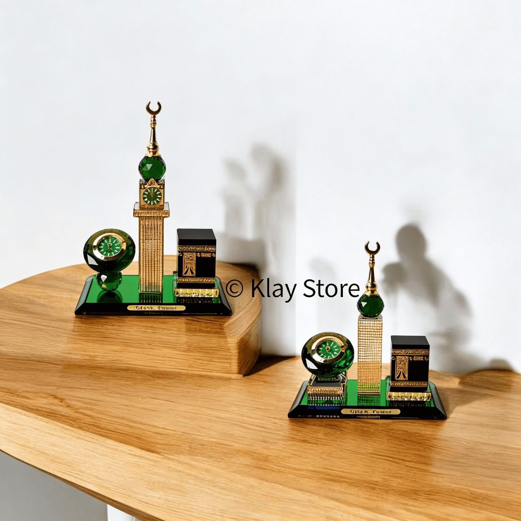 Betterbuys.Co Miniatur Kabah Mekah Pajangan Kabah Miniatur Kristal Ka'Bah Menara Clock Tower Mekah
