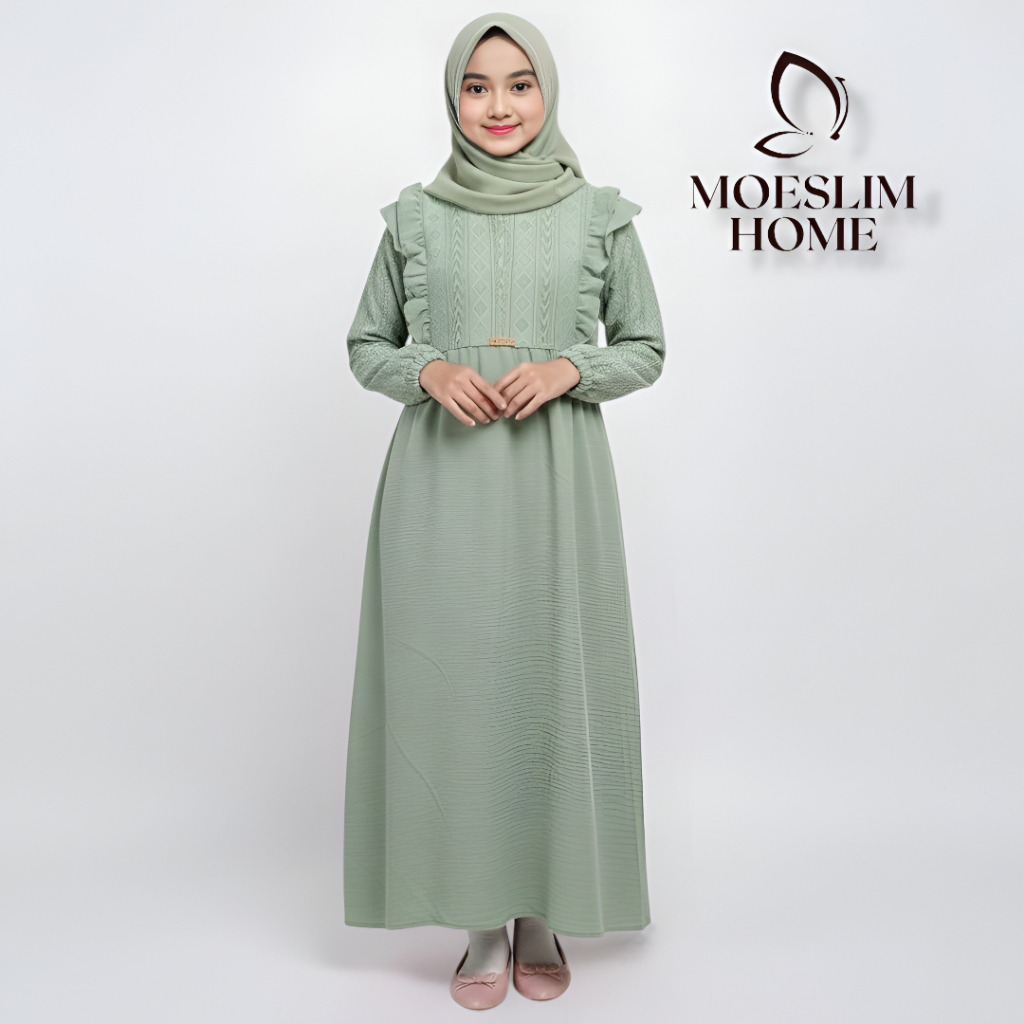 Salsa Kids Set Pashmina Gamis Anak Perempuan Tanggung Crinkle Airflow Mix Brokat Usia 5-13 Tahun