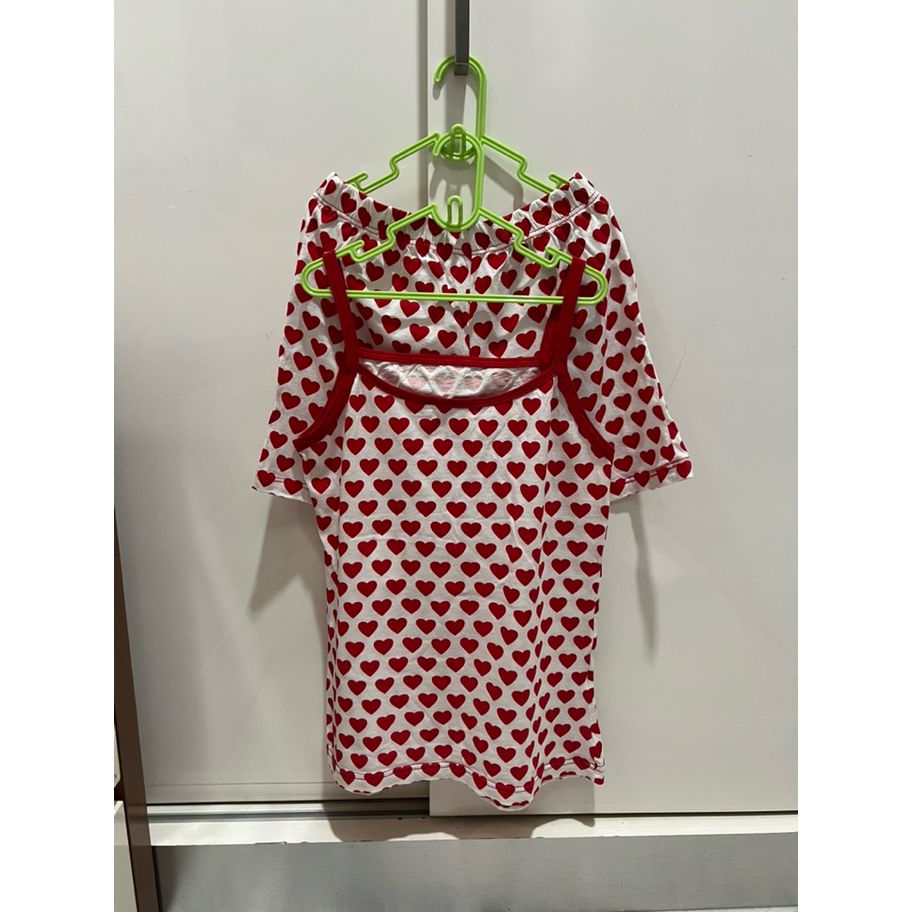 Set anak perempuan santai hati LOVE beli di TWN bahan kaos katun 140 cm 8 tahun 9 tahun