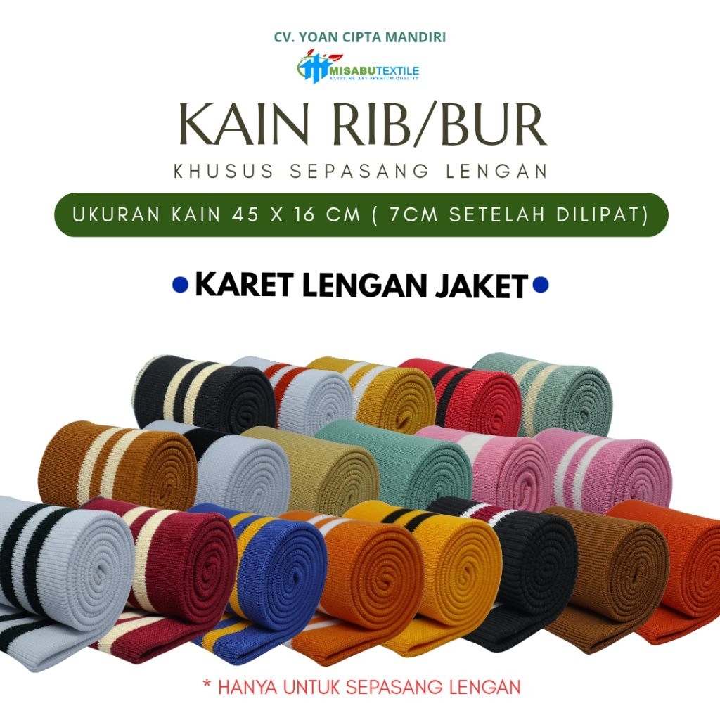 Kain rib bur jaket khusus sepasang lengan tinggal ukuran 45cm pengganti rib jaket ojol  pasang baru 