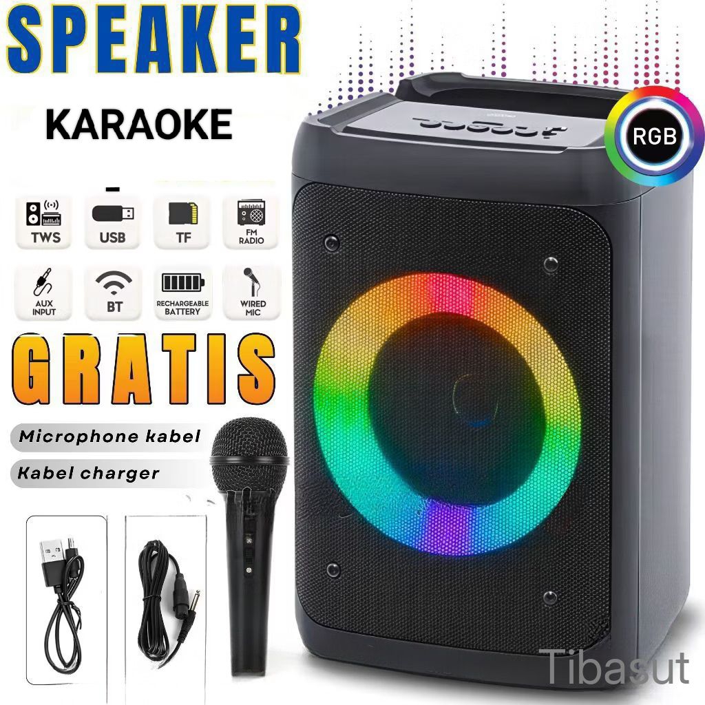 Speaker Bluetooth Mic Karaoke Super Bass 4 inci Garansi Resmi Fleco 140LD TWS Speker Aktif Salon Blu