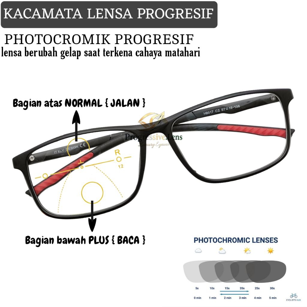 Kacamata Baca dan Jalan Lensa Progresif Photocromic | Kacamata Pria Sporty H8017 bahan premium.