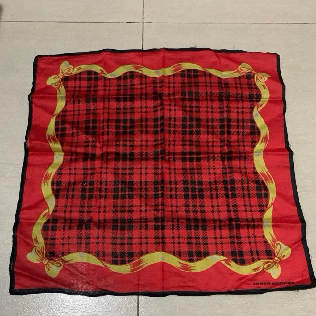 Saputangan Wanita Motif Pita Junko Koshino Made in Japan Warna Merah  Brand New Old Stock Kain Katun