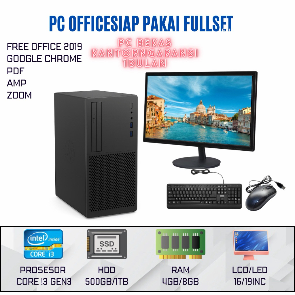 Komputer Pc Office BuiltUp Core i3 i5 i7 Fullset Siap Pakai