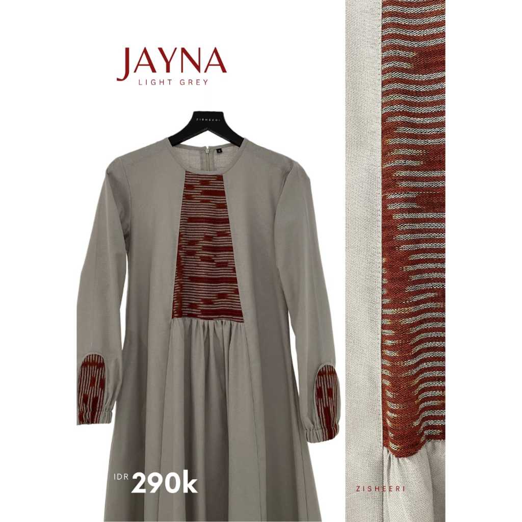 Zisheeri Jayna Dress Light Grey Gamis Wanita Katun Tenun Fashion Muslim