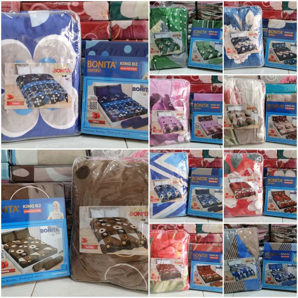 COUPLE SPREI Uk 180x200 & SELIMUT BULU Uk 160x200 BONITA 3D DISPERSE - MOTIF" KEMBANG