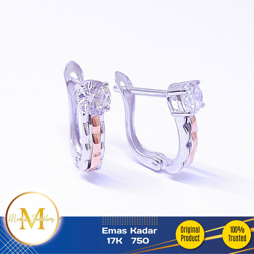 MODIS JEWELLERY - Anting Jepit Rolex Putih - Emas 17k 750