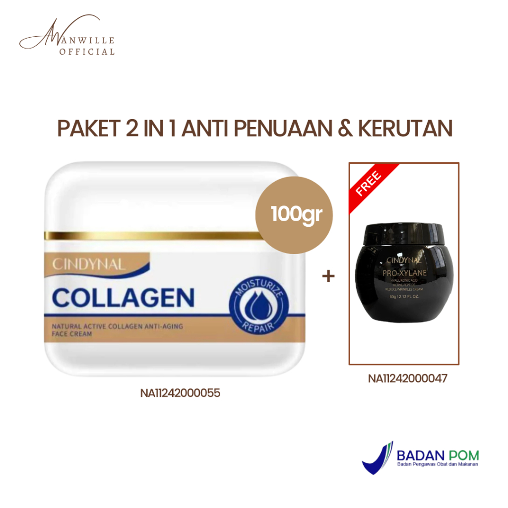 Paket 2 In 1 - Cindynal Collagen Cream Siang Malam Retinol Cream Anti Aging 100gr - Perbaikan Retino