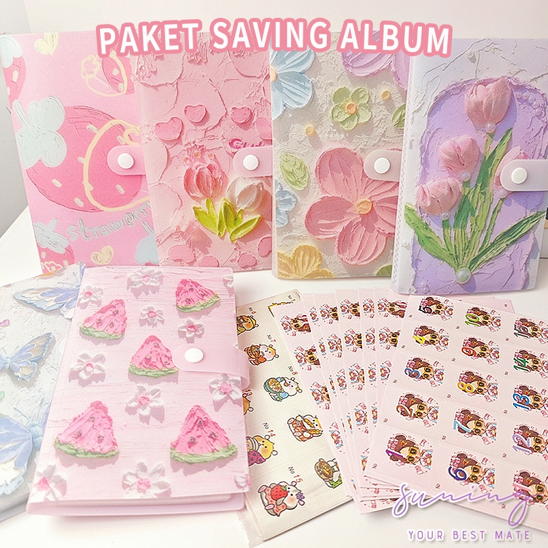 Paket Saving Album Menabung 120 slot Free Sticker Nomer Urut 1-120/Saving Challenge,Buku Tabungan/Al