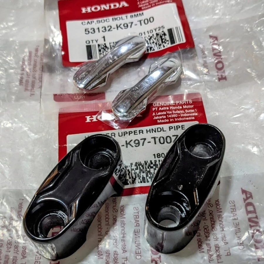 Paket set 4 pcs, Klem Stang PCX + Tutup Baut, Raiser atas PCX 150 & PCX 160 + Tutup Baut Raiser Chro