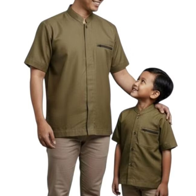 KOKO COUPLE AYAH ANAK MUSLIM WARNA OLIVE LENGAN PENDEK