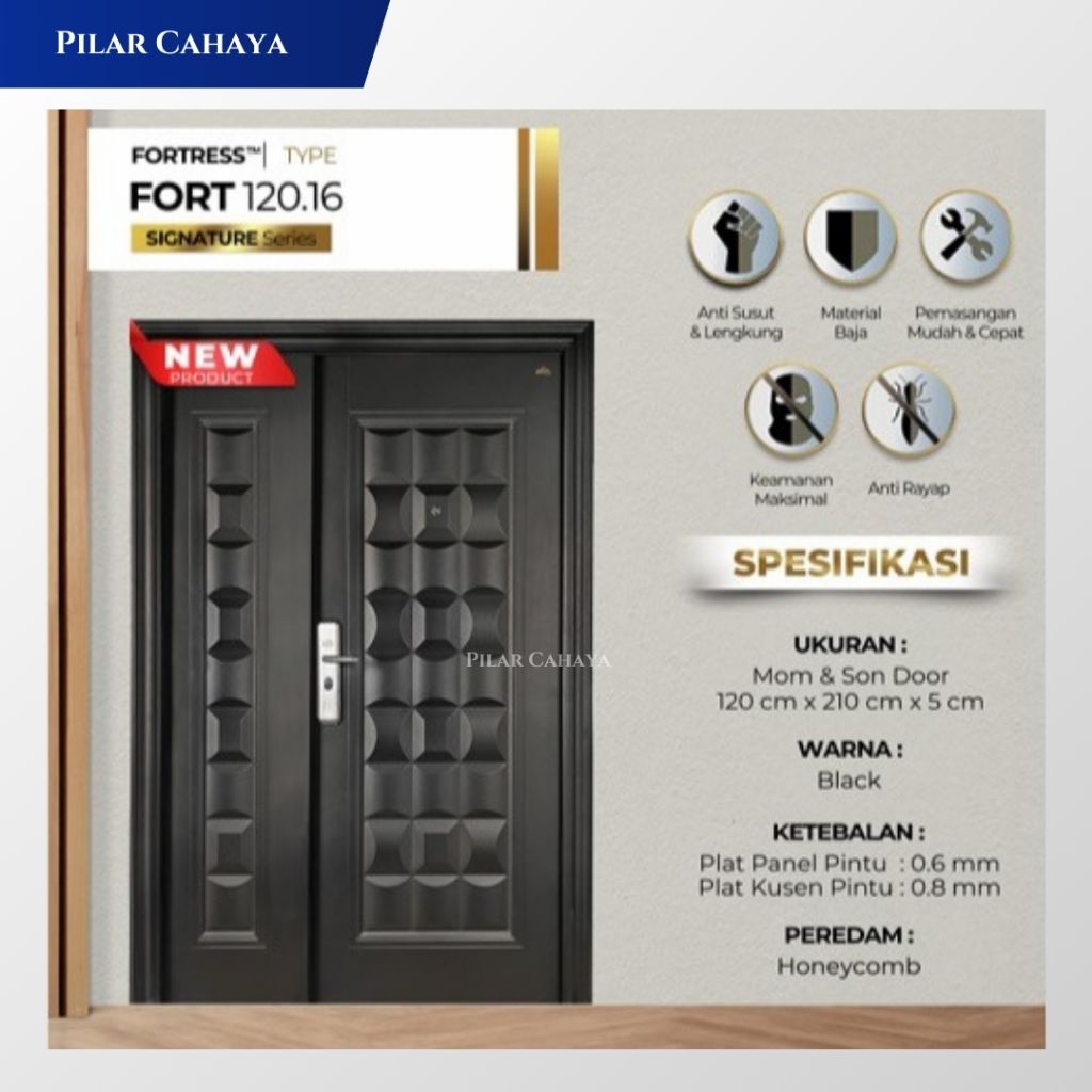 PINTU BAJA FORTRESS TYPE FORT 120.16 HITAM UKURAN 120x210