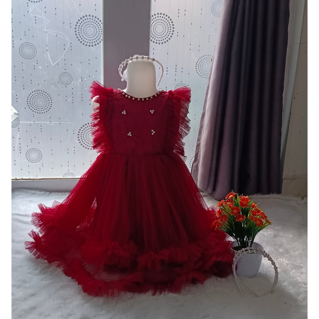 Gaun tutu baby gaun maroon anak megar gaun merah renda preloved pl pribadi